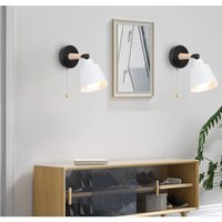 2x Metall Hölzern Wandleuchte, E27 Wandlampe + 1,8M Steckdose, Nordisch Moderne Leuchte in Macaron-Farbe für Schlafzimmer Wohnzimmer Café Mattweiß von AXHUP