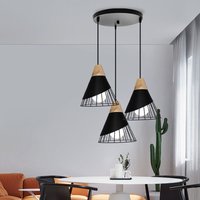 3 Flammig Hängelampen, Moderne Industriell Kronleuchter im Badminton-form, Deckenlampen mit Metall Holz Lampenschirm für Wohnzimmer Esszimmer von AXHUP