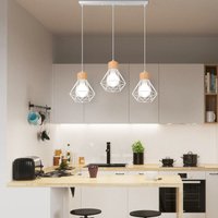 Axhup - 3-flammige E27 Hängeleuchte in Rautenform Deckenlampe Industrielle Retro Deckenleuchte aus Metall Holz für Esszimmer Schlafzimmer Wohnzimmer von AXHUP