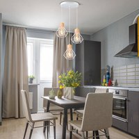 3-flammige Industrial Pendelleuchte Moderne Deckenleuchte mit Rundem Sockel Schirm in Rautenform Deckenleuchte aus Metall und Holz Lüster für von AXHUP