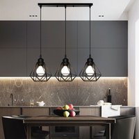3-flammige Kronleuchter in Rautenform Vintage Pendelleuchte Deckenlampe Metall E27 Leuchter für Küche Schlafzimmer Restaurant - Schwarz von AXHUP
