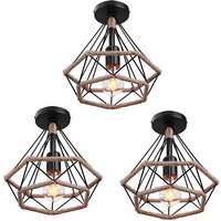 Axhup - 3er Pendelleuchte Hanf Seil Hängelampe mit Käfig Ø25cm Diamant Form Lampen im Industri Stil für für Wohnzimmer Esszimmer (Schwarz) von AXHUP