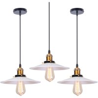 3er Pendelleuchte Weiß Hängelampe mit Ø26cm Lampenschirm Kronleuchter Art Edison Lampe E27 Fassung für Loft Wohnzimmer Esszimmer von AXHUP