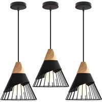 3er Pendelleuchten für Wohnzimmer, Kreative Hängelampe im Badminton Form, Moderne Stil Deckenlampe mit Holz & Eisen Lampenschirm (Schwarz) von AXHUP