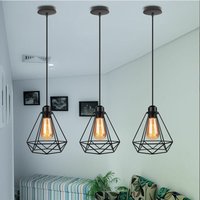 3x Pendelleuchte Vintage Industriell E27 20cm Deckenleuchte Leuchte Lampenschirm Käfig Metall für Küche Wohnzimmer Schwarz von AXHUP