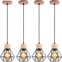 4er Pendelleuchte, Kronleuchter im Industri Stil, Antik Hängelampe mit Ø16cm Mini Diamant-Form Käfig E27 Halter für Wohnzimmer Schlafzimmer Esszimmer von AXHUP