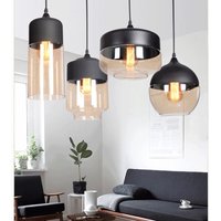 4er Pendelleuchte, Moderne Runden Form Hängelampe mit Glas-Lampenschirm, Kronleuchter E27 für Küche Wohnzimmer Schlafzimmer Korridor (Schwarz + Braun) von AXHUP