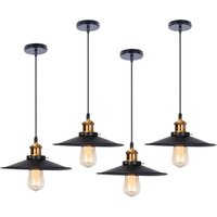 4er Pendelleuchte Schwarz Hängelampe mit Ø26cm Lampenschirm Kronleuchter Art Edison Lampe E27 Fassung für Loft Wohnzimmer Esszimmer von AXHUP