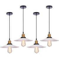 Axhup - 4er Pendelleuchte Weiß Hängelampe mit Ø26cm Lampenschirm Kronleuchter Art Edison Lampe E27 Fassung für Loft Wohnzimmer Esszimmer von AXHUP