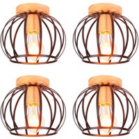 4x Metall Hölzern Hänge-Leuchte Deckenlampe in Käfig Form, Industriell Moderne E27 Ø20cm Deckenleuchte für Wohnzimmer Schlafzimmer Badezimmer Café von AXHUP