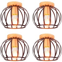 4x Metall Hölzern Hänge-Leuchte Deckenlampe in Käfig Form, Industriell Moderne E27 Ø20cm Deckenleuchte für Wohnzimmer Schlafzimmer Badezimmer Café von AXHUP