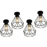 Axhup - 4x Vintage Metall Deckenlampe Kronleuchter in Rautenform E27 Deckenlampe Leuchte für Schlafzimmer Korridor Flur Badezimmer Schwarz von AXHUP