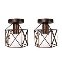 Deckenleuchte Vintage Deckenlampe mit Ø15cm Würfel-Form Käfig Semi-Flush Mount Licht mit E27 Fassung für Loft Esszimmer Schlafzimmer Rost 2PCS von AXHUP