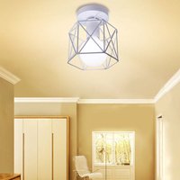 Deckenleuchte Vintage Deckenlampe mit Ø15cm Würfel-Form Käfig Semi-Flush Mount Licht mit E27 Fassung für Loft Esszimmer Schlafzimmer Weiß 1PCS von AXHUP