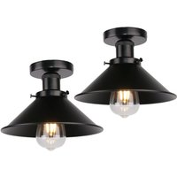 Axhup - Deckenleuchte Vintage Retro Deckenlampe Industriell Eisen Lampenschirm Hutform 22cm Alles Schwarz 2PCS von AXHUP