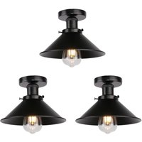 Axhup - Deckenleuchte Vintage Retro Deckenlampe Industriell Eisen Lampenschirm Hutform 22cm Alles Schwarz 3PCS von AXHUP