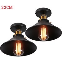 Deckenleuchte Vintage Retro Deckenlampe Industriell Eisen Lampenschirm Hutform 22cm Schwarz 2PCS von AXHUP