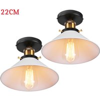 Deckenleuchte Vintage Retro Deckenlampe Industriell Eisen Lampenschirm Hutform 22cm Weiß 2PCS von AXHUP