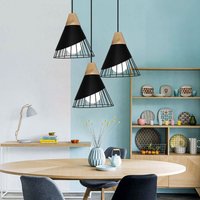 Hängelampen Industriell Käfig aus Eisen und Holz Pendelleuchten 3 Flammig Kreativer Moderner in Badmintonform Deckenlampen E27 für Wohnzimmer, von AXHUP