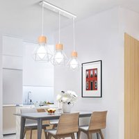 Axhup - Industrielle Hängeleuchte 3-flammige E27 Pendelleuchte in Rautenform aus Metall Holz Deckenleuchte Tageslichtschirm Vintage für Esszimmer von AXHUP