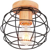 Axhup - Metall Hölzern Deckenlampe E27 Lüster Käfig Design Retro Deckenleuchte für Wohnzimmer Schlafzimmer Café Restaurant Badezimmer Schwarz Axhup - Metall Hölzern Deckenlampe E27 Lüster Käfig Design Retro Deckenleuchte für Wohnzimmer Schlafzimmer Café Restaurant Badezimmer Schwarz von AXHUP