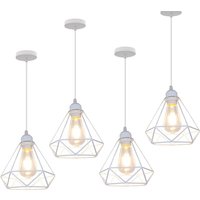 Pendelleuchte, 1 Flammig Hängelampe im Industri Stil, Kronleuchter mit Ø20cm Diamant Käfig für Wohnzimmer Schlafzimmer Esszimmer (Weiß) 4PCS von AXHUP