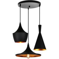 Pendelleuchte, 3 Flammig Hängelampe mit Metall Lampenschirm, Industrielle Stil Kronleuchter für Wohnzimmer Esszimmer Küche Bar Cafe (Schwarz) von AXHUP