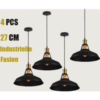 Pendelleuchte Lampenschirm Vintage Hängelampe aus Metall Edisen E27 Lampe für Loft Esszimmer Wohnzimmer Flur Schwarz - 4PCS von AXHUP