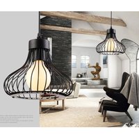 Pendelleuchte Ø23cm Kürbis Form Hängelampe im Industri Stil Kronleuchter mit Käfig aus MetAlles E27 Halter für Wohnzimmer Esszimmer Schwarz 2PCS von AXHUP