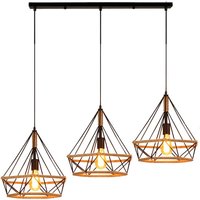 Pendelleuchte Schwarz 3 Flammig Ø25cm Diamant-form Hanf Seil Kronleuchter im Industri Stil Hängelampe mit Metall Käfig für Wohnzimmer Esszimmer Küche von AXHUP