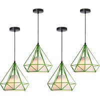 Pendelleuchte Vintage, Hängelampe im Retro Look, Diamant Form Kronleuchter mit Käfig für Wohnzimmer Schlafzimmer Esszimmer Küche Grün - 4PCS von AXHUP