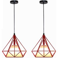 Axhup - Pendelleuchte Vintage, Hängelampe im Retro Look, Diamant Form Kronleuchter mit Käfig für Wohnzimmer Schlafzimmer Esszimmer Küche Rot - 2PCS von AXHUP