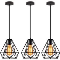 Pendelleuchte Vintage, Metall Kronleuchter im Retro Look, Diamant Hängelampe mit Ø20cm Käfig E27 Fassung Schwarz 3PCS von AXHUP