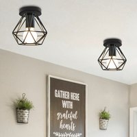 3x Industriell Metall Deckenlampe Lüster in Rautenform E27 für Wohnzimmer Schlafzimmer Badezimmer Bar Eingang Korridor Schwarz von AXHUP