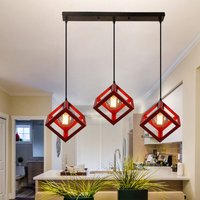 Axhup - Retro Kronleuchter Industriell E27 3-flammige Deckenleuchte Geometrisch Pendelleuchte für Schlafzimmer Wohnzimmer Rot Axhup - Retro Kronleuchter Industriell E27 3-flammige Deckenleuchte Geometrisch Pendelleuchte für Schlafzimmer Wohnzimmer Rot von AXHUP