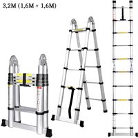 Teleskopleiter, Aluleiter Ausziehbar Klappleiter mit 12 Sprossen bis 150 kg Tragfähigkeit (3.2M/Silber) von AXHUP