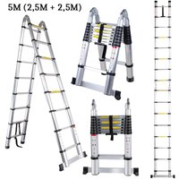 Teleskopleiter, Aluleiter Ausziehbar Klappleiter mit 16 Sprossen bis 150 kg Tragfähigkeit (5M/Silber) von AXHUP