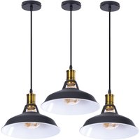 Vintage Pendelleuchte Lampenschirm Hängelampe aus Metall Edisen E27 Lampe für Loft Esszimmer Wohnzimmer Flur Schwarz & Weiß - 3PCS von AXHUP