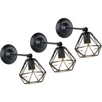 Axhup - Wandleuchte, Wand Lampe, Im Industrial Stil, Diamant Käfig, E27 Fassung, 3 Stück (Schwarz) von AXHUP