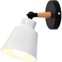 Wandleuchte Holz, Moderne Wandlampe Innen mit Metall Lampenschirm, Wandstrahler Art Licht Decor für Wohnzimmer Schlafzimmer (Weiß) von AXHUP