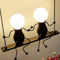 Axhup - Kreatives Wandleuchte, Industriell Einfache Humanoid Wand Lampe Schwingen Form Lampe E27 Doppelt Cartoon für Wohnzimmer Schlafzimmer Schwarz von AXHUP