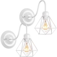 Wandleuchte Vintage, Mini Diamant Form Wamp Lampe im Industri Design, Decor Lampe mit Käfig für Wohnzimmer Esszimmer Weiß 2PCS von AXHUP