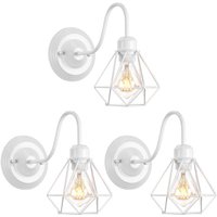 Axhup - Wandleuchte Vintage, Mini Diamant Form Wamp Lampe im Industri Design, Decor Lampe mit Käfig für Wohnzimmer Esszimmer Weiß 3PCS von AXHUP