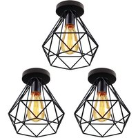 Deckenlampe, Deckenleuchte im Retro Look, Material: Stahl, Farbe: Schwarz, Fassung: E27 Schwarz - 3PCS von AXHUP