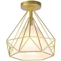 Deckenleuchte Gold Vintage Deckenlampe mit Käfig Antik Semi-Flush Mount Ø25cm Diamant Licht E27 Lampenfassung für Esszimmer Schlafzimmer Loft 1PCS von AXHUP