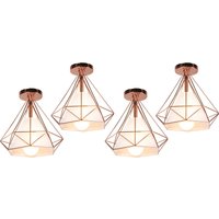 Deckenleuchte Roségold Vintage Deckenlampe mit Käfig Antik Semi-Flush Mount Ø25cm Diamant Licht E27 Lampenfassung für Esszimmer Schlafzimmer Loft 4PCS von AXHUP