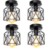 Deckenleuchte Vintage Deckenlampe mit Ø15cm Würfel-Form Käfig Semi-Flush Mount Licht mit E27 Fassung für Loft Esszimmer Schlafzimmer Schwarz 4PCS von AXHUP