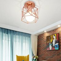 Deckenleuchte Vintage Deckenlampe mit Ø15cm Würfel-Form Käfig Semi-Flush Mount Licht mit E27 Fassung für Loft Esszimmer Schlafzimmer Roségold 2PCS von AXHUP