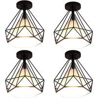 Axhup - Deckenleuchte Vintage Diamant Deckenlampe mit Käfig Semi-Flush Mount Licht E27 Lampenfassung für Esszimmer Schlafzimmer Loft Schwarz 4PCS von AXHUP