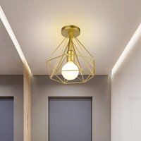 Axhup - Deckenleuchte Vintage Semi-Flush Mount Deckenlampe mit Diamant Form Käfig Antik Licht E27 Lampenfassung für Loft Esszimmer Schlafzimmer Gold von AXHUP